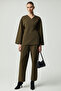 Salvia Women's Double-Breasted Closure Tie-Up Modal Khaki Top and Bottom Set