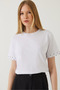 Women's White T-Shirt with Stone Embroidery on the Sleeves 60602002