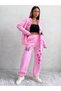 Women's Pink Keep On Smiling Printed Oversize 3 Thread Cardigan Tracksuit Set - 4