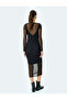 Lined Long Sleeve Round Neck Midi Length See-Through Tulle Pencil Dress - 4