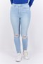 Women Skinny Fit Ripped No Stretch Jeans, Light Blue