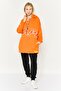 Women Hood Neck Textured Long Sleeves Sweatshirt, Orange - 2