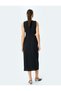 Draped Window Detail Round Neck Double Breasted Sleeveless Long Dress - 4