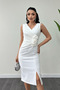 Atlas Fabric Rose Detailed Pencil Dress - White - 4