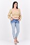 Women Square Neck Long Sleeves Floral Print Blouse, Tan - 4