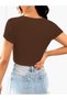 Women's Brown Square & Pool Collar Crop T-Shirt, Lycra Corded Camisole Fabric - 3