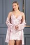 Satin Powder Women's Lace Guipure Detailed Satin Dowry Double Nightgown Dressing Gown Set