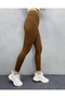 Coffee Color Ribbed Leggings with Raised Inside - 5