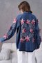 Women's Denim Kimono Jacket with Embroidered Tulle Flowers and Stones on the Back and Sleeves - 5