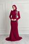 Bordo Krep Taşlı Abiye 4964 - 5