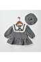 Tweed Fabric Vintage Dress with Painter Hat