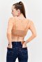 Women Round Neck Long Sleeve Abstract Print Top, Orange - 3