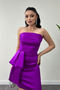Satin Fabric Strapless Mini Dress - Fuchia - 4