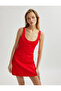 Viscose Blended U-Neck Thick Sling Mini Dress with Back Window Detail - 4
