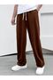 Brown Straight Leg Baggy Cut Men's Raised Sweatpants - 2