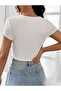 Women's Ecru Square & Pool Collar Crop T-Shirt, Lycra Ribbed Camisole Fabric - 3