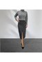 Gray Striped Fabric Front Mid Slit Midi Length Lined Skirt - 2