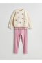 Lcw Kids Ecru Printed Thick Girls' Sweatshirt and Leggings 2-Piece