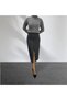 Gray Striped Fabric Front Mid Slit Midi Length Lined Skirt - 5