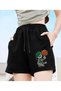 Women's Lets Play Printed Bermuda Pocket Corded Comfort Fit Fit Black Shorts