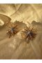 Gold Zircon Stone Detailed Double Color Polar Star Brass Earrings - 4