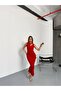 Damla Low-Cut Red Women's Slim Fit Stone Dress - 8