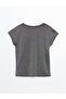 Black Stand Collar Shiny Look Women's T-Shirt - 6
