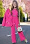 Girl's Blazer Jacket and Chain Detailed Fuchsia Overalls - 2