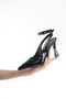 Black Patent Leather Helmet Pointed Heeled Shoes - 4