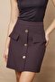 Women's Above Knee High Waist Front Buttoned Pocket Covered Lightweight Lycra Fabric Bell Skirt - Brown - 3