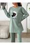 Crescent Star Embroidery Detailed Ribbed Double Women's Pajamas Set Vg129 - 3