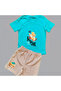 1-2-3 Years Old Skateboard Bear Printed Short Sleeve T-shirt with Shorts 2-Piece Baby Boy Set Turquoise - 2