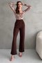Women's Coffee High Waist Elastic Waist Velcro Palazzo Fabric Pants - 6