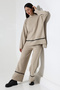 Stretchy Knitwear Oversized Sweater and High Waist Wide Leg Pants with Stripe Black Bottom Top Knitwear Set - 6