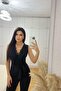 Black Lace Detail Belted Imported Crepe Jumpsuit - 2