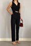 Black Imported Crepe Fabric Chain Detailed Jumpsuit - 6