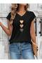 Women's Heart Printed V-Neck Loose Oversize T-Shirt - 2