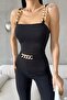 Black Front and Strap Chain Detail Imported Crepe Fabric Jumpsuit - 4