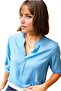 Women's Turquoise High Collar Buttoned Sleeve Folded Viscose Blouse with Buttons - 4