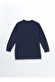 Two Mt Shop Quality Lcw Modest Navy Blue Interlock Plain Oversize Women's Sweatshirt Tunic - 6