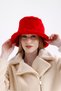 Red Vegan Fur Plush Winter Women's Premium Bucket Hat - 4