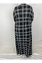 Women's Black Beige Crew Neck Plaid Long Sleeve Suede Long Seasonal Mother Dress - 4