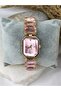 Gold Pink Design Women's Wristwatch with Crystal Cutout Stones - 8