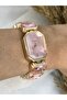 Gold Pink Design Women's Wristwatch with Crystal Cutout Stones - 6