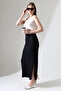 Women's Slim Fit Below Knee Single Slit Long Skirt 21921 Black - 3