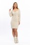 Apsen Women's Beige Bodycon Winter Knit Dress with Collar Tie Detail 4499-95 - 7