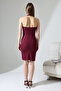 Back Low-Cut Halter Strap V-Neck Sleeveless Women Dress 21924 Bordo - 4