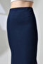 Women's Slim Fit Below Knee Single Slit Long Skirt 21921 Dark Blue - 3