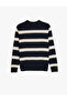 Long Sleeve Cotton Blended Crew Neck Striped Knitwear Sweater - 4