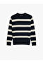 Long Sleeve Cotton Blended Crew Neck Striped Knitwear Sweater - 3